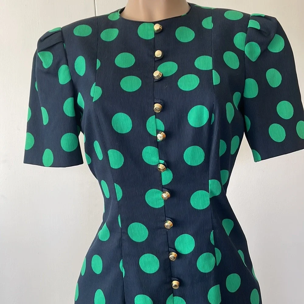 DAVID HAYES Lovely Vintage polka dot  green/ blue color, Womens DRESS size 10” - Picture 2 of 16